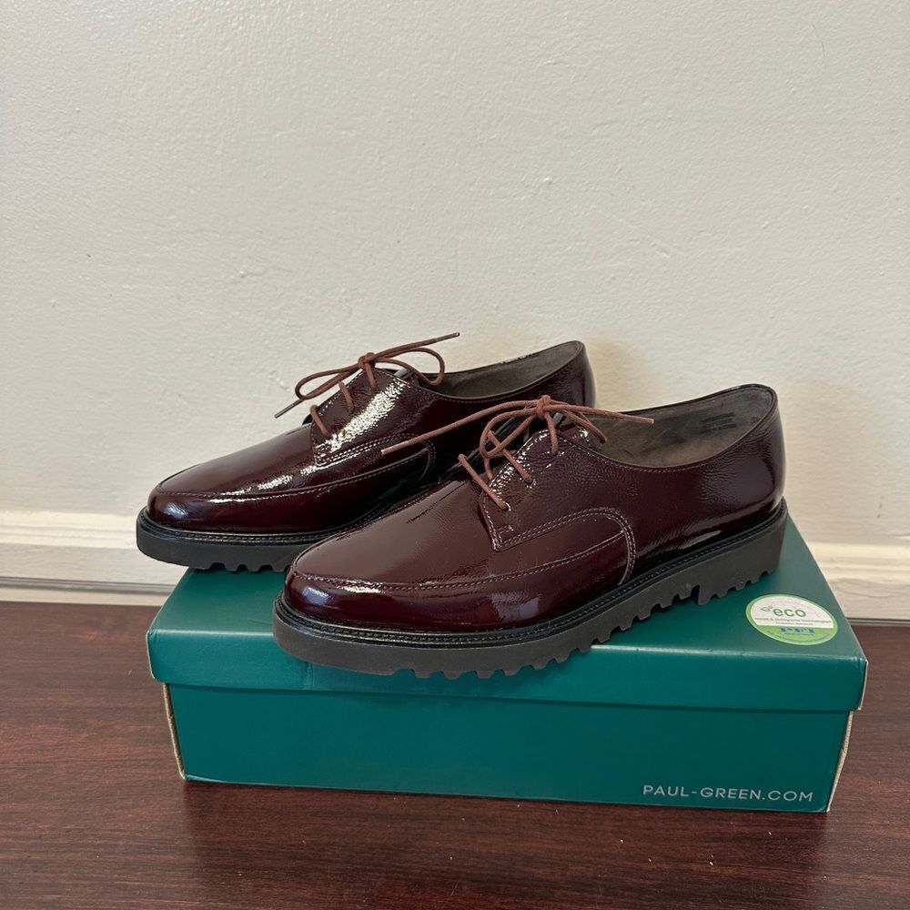 Paul Green Women’s Burgundy soft patent Leather lightweight Soho Oxford Sz 8 NiB